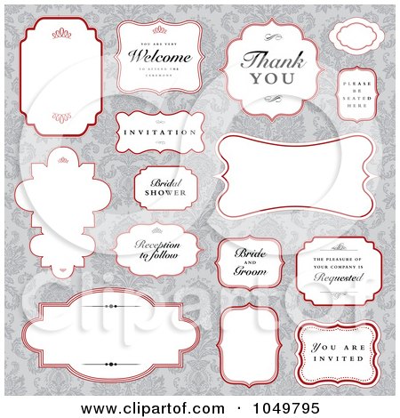 Royalty-Free (RF) Clip Art Illustration of a Digital Collage Of Red, White And Gray Wedding Labels by BestVector