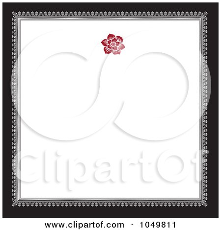 Royalty-Free (RF) Clip Art Illustration of a Black And Gray Square Frame With A Red Floral Design Around White Copyspace - 2 by BestVector