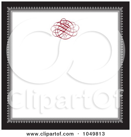 Royalty-Free (RF) Clip Art Illustration of a Black And Gray Square Frame With A Red Swirl Design Around White Copyspace - 1 by BestVector