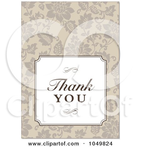 Royalty-Free (RF) Clip Art Illustration of a Thank You Frame Over Brown Floral by BestVector