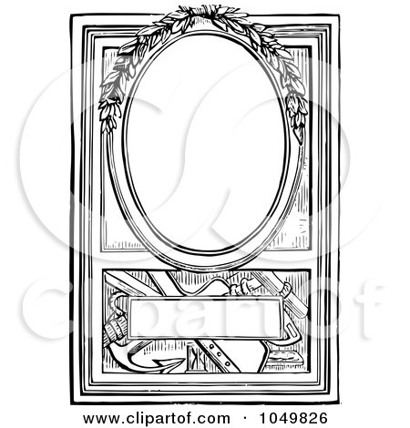 Royalty-Free (RF) Clip Art Illustration of a Vintage Black And White Sketched Frame With Leaves by BestVector