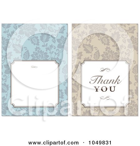 Royalty-Free (RF) Clip Art Illustration of a Digital Collage Of A Beige Thank You Label And A Blue Floral Invitation by BestVector