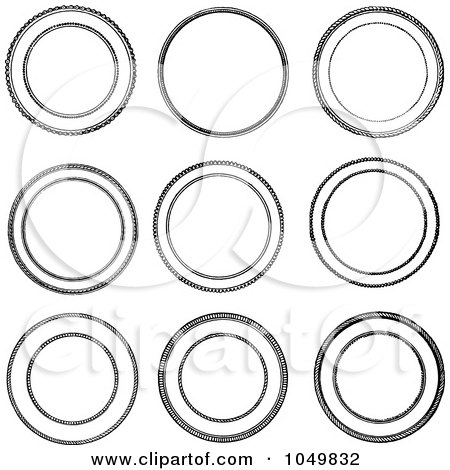 Royalty-Free (RF) Clip Art Illustration of a Digital Collage Of Black And White Vintage Circle Seals by BestVector