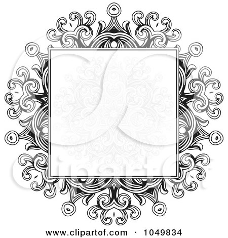 Royalty-Free (RF) Clip Art Illustration of a Black And White Gothic Frame With A Faded Pattern In The Center by BestVector