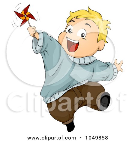 Royalty-Free (RF) Clip Art Illustration of a Happy Chubby Boy Playing With A Pinwheel by BNP Design Studio