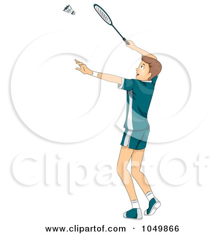 Royalty-Free (RF) Clip Art Illustration of a Teenage Boy Playing Badminton by BNP Design Studio