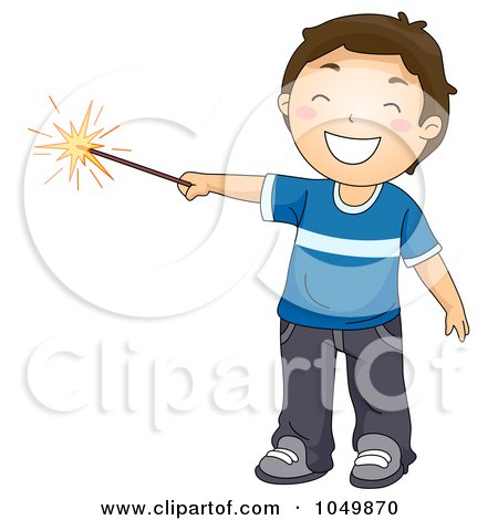 Royalty-Free (RF) Clip Art Illustration of a Boy Holding Out A New Year Or Fourth Of July Sparkler by BNP Design Studio