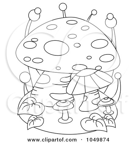 Royalty-Free (RF) Clip Art Illustration of a Coloring Page Outline Of Mushrooms by BNP Design Studio