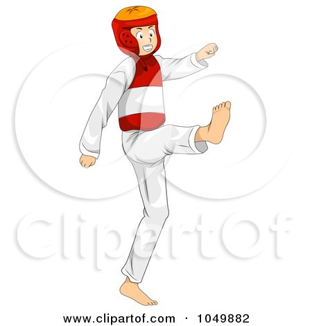 Royalty-Free (RF) Clip Art Illustration of a Teen Boy Doing Taekwando by BNP Design Studio