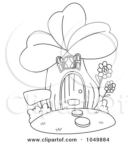 Royalty-Free (RF) Clip Art Illustration of a Coloring Page Outline Of A Clover House by BNP Design Studio