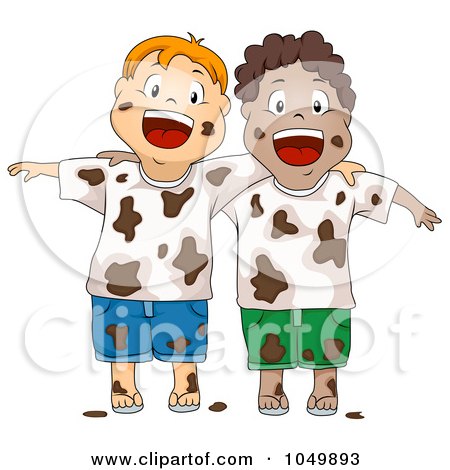 Royalty-Free (RF) Clip Art Illustration of a Two Dirty Boys After A Mud Fight by BNP Design Studio