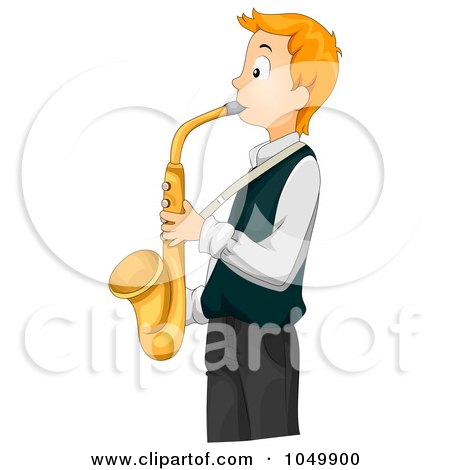 Royalty-Free (RF) Clip Art Illustration of a Teen Boy Playing A Saxophone by BNP Design Studio