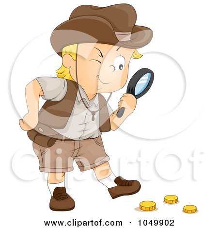 Royalty-Free (RF) Clip Art Illustration of a Treasure Hunting Boy Finding Gold Coins by BNP Design Studio