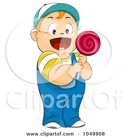 Royalty-Free (RF) Clip Art Illustration of a Happy Chubby Boy Holding A Lolipop by BNP Design Studio