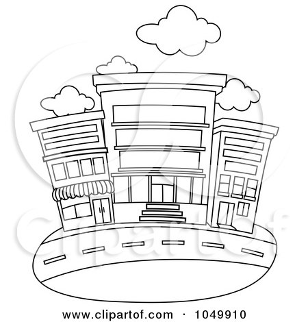 Royalty-Free (RF) Clip Art Illustration of a Coloring Page Outline Of Storefronts by BNP Design Studio