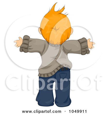 Royalty-Free (RF) Clip Art Illustration of a Rear View Of A Boy Holding His Arms Out In The Wind by BNP Design Studio