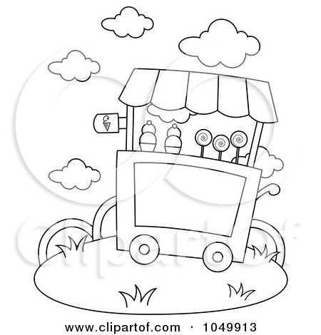 Royalty-Free (RF) Clip Art Illustration of a Coloring Page Outline Of An Ice Cream Cart by BNP Design Studio