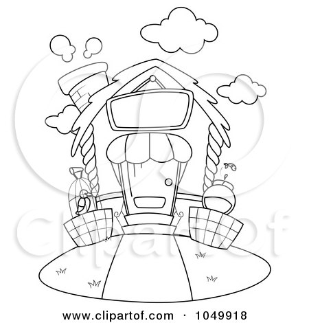 Royalty-Free (RF) Clip Art Illustration of a Coloring Page Outline Of A Pet House by BNP Design Studio
