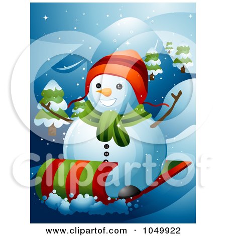 Royalty-Free (RF) Clip Art Illustration of a Snowman Sledding by BNP Design Studio