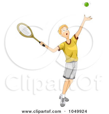 Royalty-Free (RF) Clip Art Illustration of a Teen Boy Playing Tennis by BNP Design Studio