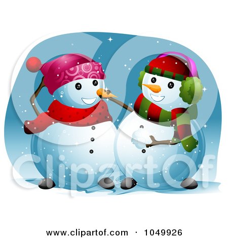 Royalty-Free (RF) Clip Art Illustration of a Snowman Putting A Carrot On His Friend's Nose by BNP Design Studio