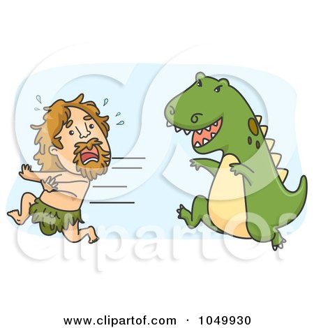 Royalty-Free (RF) Clip Art Illustration of a Caveman Running From A Dinosaur by BNP Design Studio