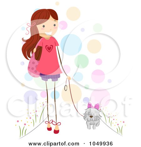 Royalty-Free (RF) Clip Art Illustration of a Stick Girl Walking Her Dog by BNP Design Studio
