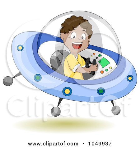 Royalty-Free (RF) Clip Art Illustration of a Black Boy Operating A Flying Saucer by BNP Design Studio