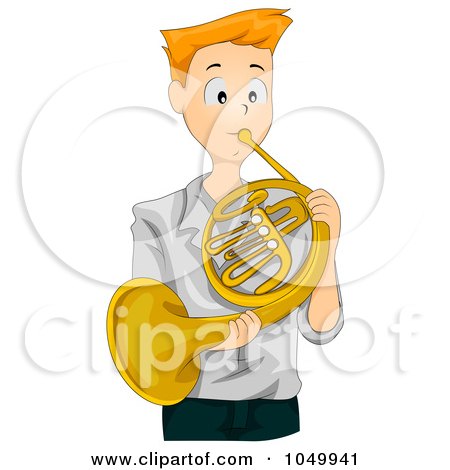 Royalty-Free (RF) Clip Art Illustration of a Teen Boy Playing A French Horn by BNP Design Studio