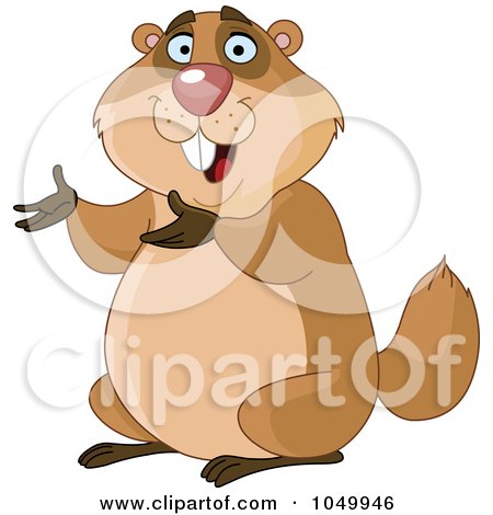 Royalty-Free (RF) Clip Art Illustration of a Cute Groundhog Presenting With His Hands by yayayoyo