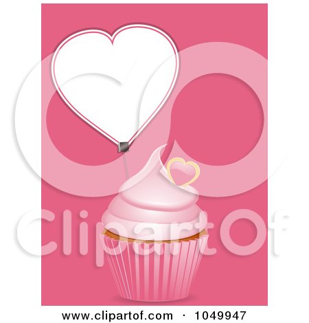 Royalty-Free (RF) Clip Art Illustration of a Pink Cupcake With Heart Label Over Pink by elaineitalia