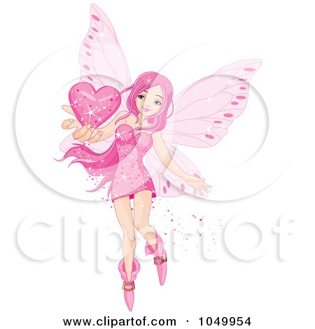 Royalty-Free (RF) Clip Art Illustration of a Pink Fairy Holding A Valentine Heart by Pushkin