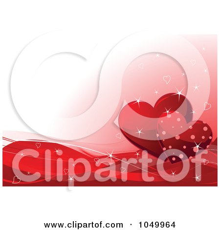 Royalty-Free (RF) Clip Art Illustration of a Sparkly Red Heart And Wave Valentine Background by Pushkin