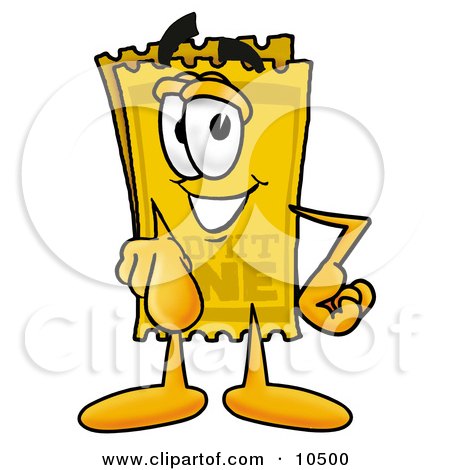 Clipart Picture of a Yellow Admission Ticket Mascot Cartoon Character Pointing at the Viewer by Mascot Junction