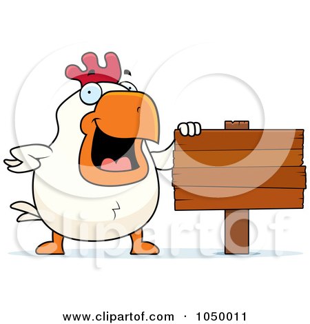Royalty-Free (RF) Clip Art Illustration of a White Rooster With A Blank Sign by Cory Thoman