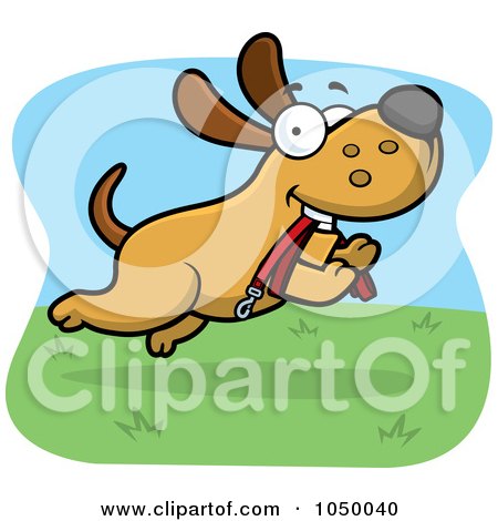 Royalty-Free (RF) Clip Art Illustration of a Dog Running With A Leash In His Mouth by Cory Thoman