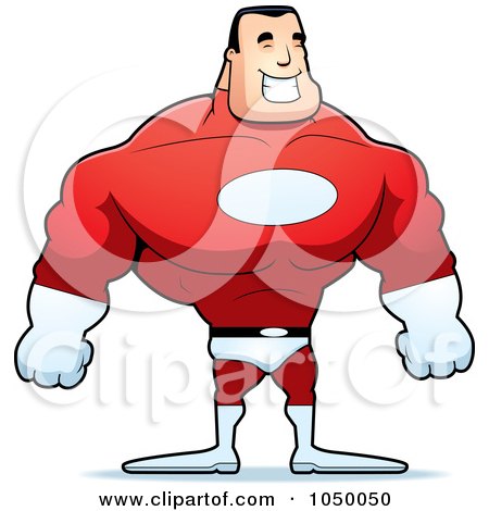 Royalty-Free (RF) Clip Art Illustration of a Strong Super Hero Man In Red by Cory Thoman