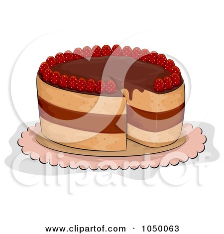 Royalty-Free (RF) Clip Art Illustration of a Chocolate Strawberry Cake With A Missing Slice by BNP Design Studio