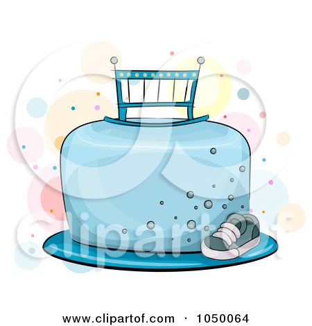 Royalty-Free (RF) Clip Art Illustration of a Crib Topper On A Blue Baby Boy Cake by BNP Design Studio