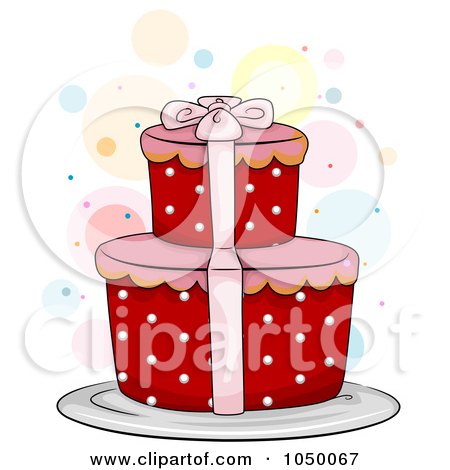 Royalty-Free (RF) Clip Art Illustration of a Red Polka Dot Gift Cake by BNP Design Studio