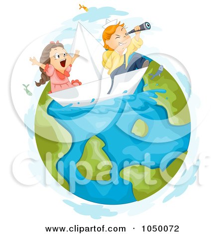 Royalty-Free (RF) Clip Art Illustration of Kids Sailing On Earth by BNP Design Studio