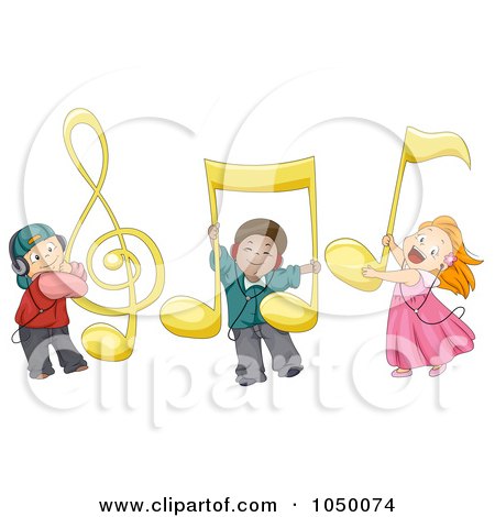 Royalty-Free (RF) Clip Art Illustration of Diverse Kids With Large Music Notes by BNP Design Studio