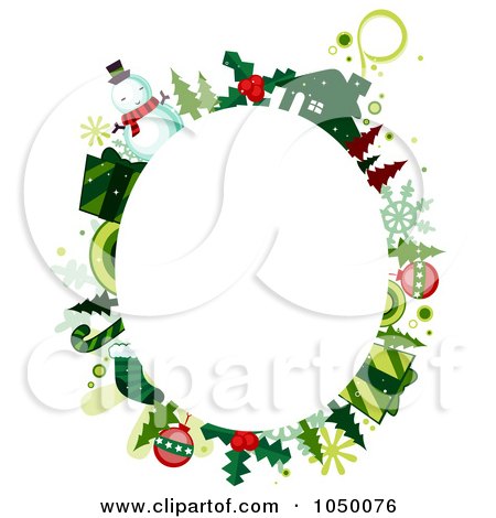 Royalty-Free (RF) Clip Art Illustration of an Oval Frame Of Christmas Items Around Copyspace by BNP Design Studio