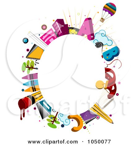 Royalty-Free (RF) Clip Art Illustration of an Oval Frame Of Educational Items Around Copyspace by BNP Design Studio