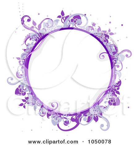 Royalty-Free (RF) Clip Art Illustration of a Purple Floral Circle Frame by BNP Design Studio