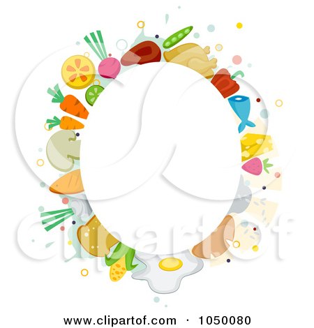 Royalty-Free (RF) Clip Art Illustration of an Oval Frame Of Food Items Around Copyspace by BNP Design Studio