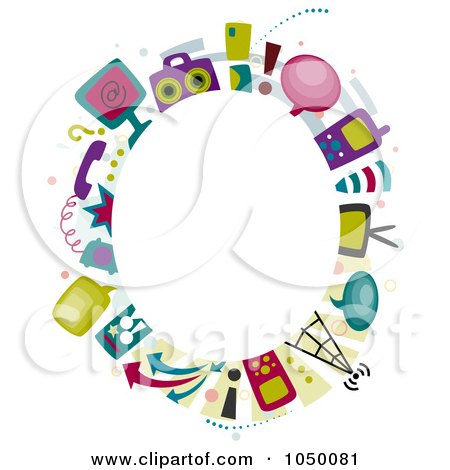 Royalty-Free (RF) Clip Art Illustration of an Oval Frame Of Communication Items Around Copyspace by BNP Design Studio