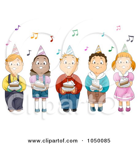 Royalty-Free (RF) Clip Art Illustration of Birthday Kids Holding Cake by BNP Design Studio