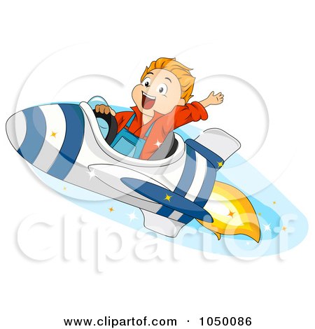 Royalty-Free (RF) Clip Art Illustration of a Boy Riding A Rocket by BNP Design Studio