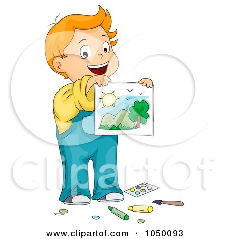 Royalty-Free (RF) Clip Art Illustration of a Proud Boy Holding A Painting by BNP Design Studio